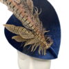 Navy velvet teardrop percher with beautiful feather detail.